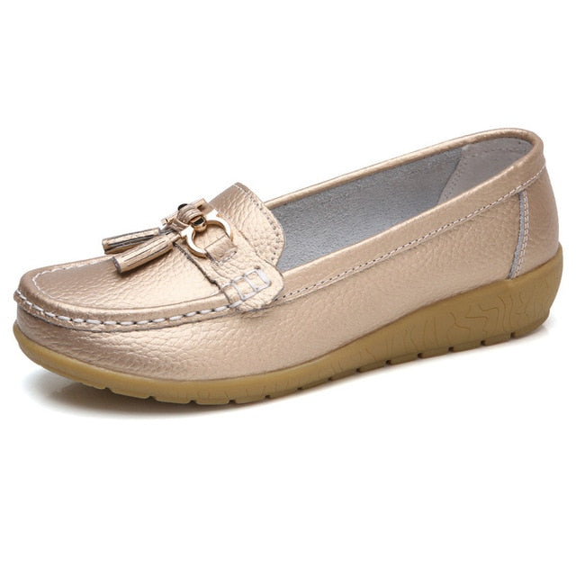 2020 New Women Shoes Loafers Genuine Leather Women Flats Slip On Women's Loafers Spring Flats Female Moccasins Shoes Plus Size