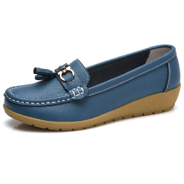 2020 New Women Shoes Loafers Genuine Leather Women Flats Slip On Women's Loafers Spring Flats Female Moccasins Shoes Plus Size