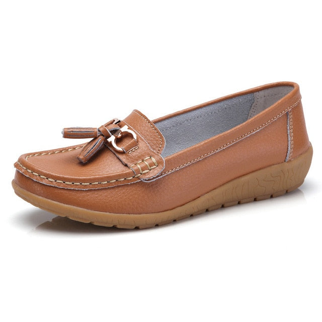 2020 New Women Shoes Loafers Genuine Leather Women Flats Slip On Women's Loafers Spring Flats Female Moccasins Shoes Plus Size