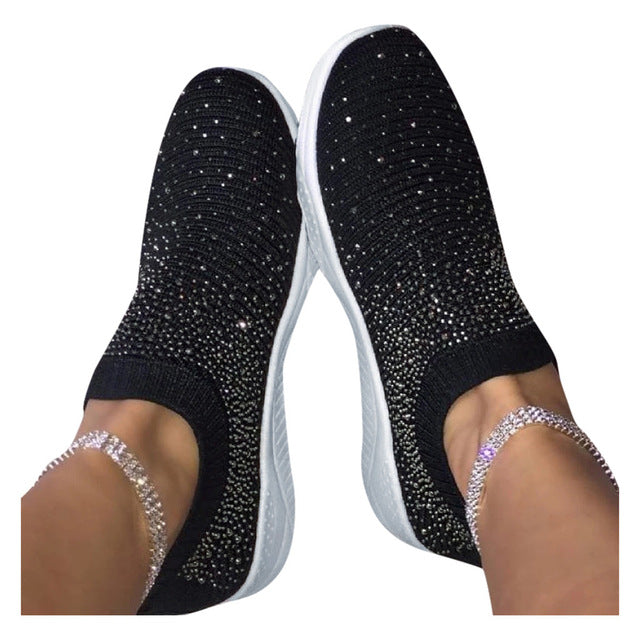 Women White Glitter Sock Sneakers Fashion Bling Casual Vulcanized Flat Shoes Trainers Female Loafers Tenis Feminino Basket Femme
