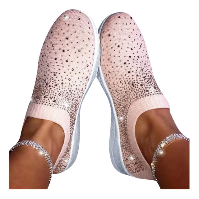 Women White Glitter Sock Sneakers Fashion Bling Casual Vulcanized Flat Shoes Trainers Female Loafers Tenis Feminino Basket Femme