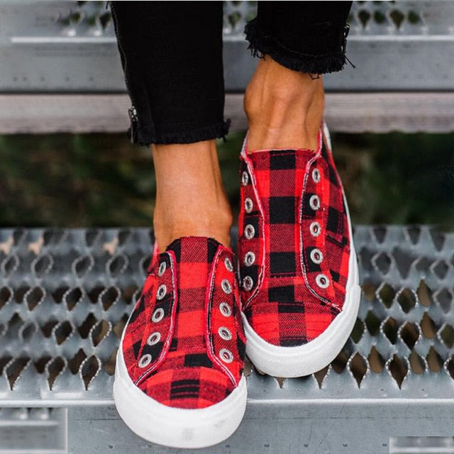 MCCKLE 2020 Spring Women's Vulcanized Shoes Women Sneakers Casual Comfort Flats Plaid Woman Fashion Slip On Flat Platform Ladies