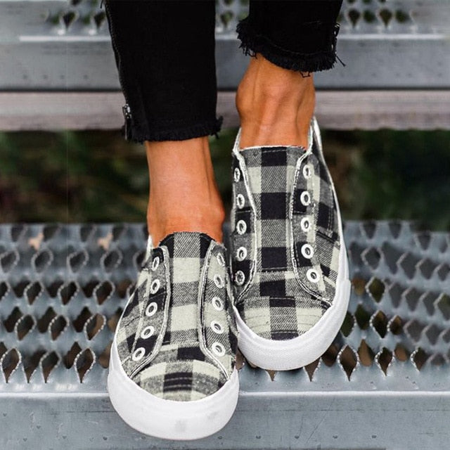 MCCKLE 2020 Spring Women's Vulcanized Shoes Women Sneakers Casual Comfort Flats Plaid Woman Fashion Slip On Flat Platform Ladies