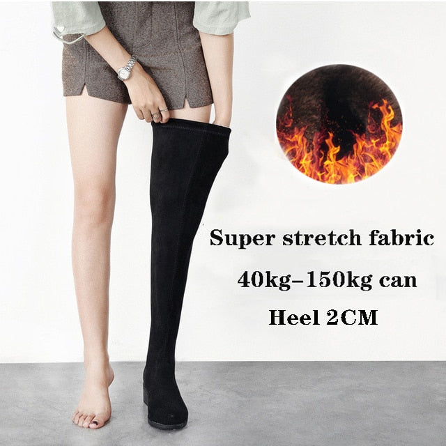 Size 41 Thigh High Boots For Women's Winter Over Knee Boots Women Black Slim Warm Shoes Woman Elastic Botas altas Mujer 2019 New