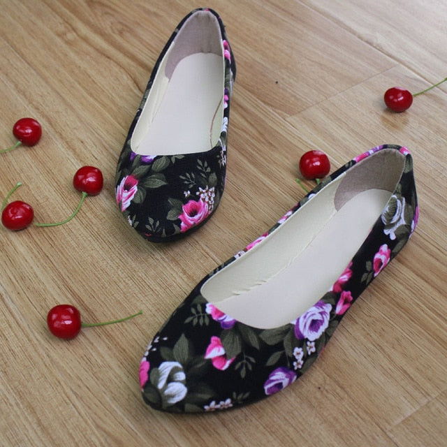 Flower Print Women Shoes Woman Ballerinas Large Size 42 Womens Loafers Ladies Shoes Ballet Women Flats Zapatos Mujer WSH2223