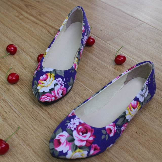 Flower Print Women Shoes Woman Ballerinas Large Size 42 Womens Loafers Ladies Shoes Ballet Women Flats Zapatos Mujer WSH2223