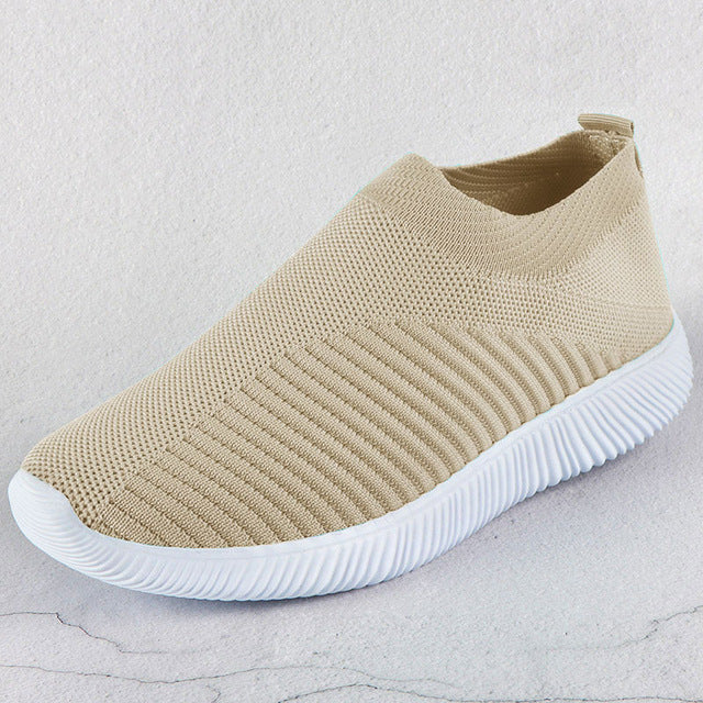 Women Sneakers Female Knitted Vulcanized Shoes Casual Slip On Ladies Flat Shoe Mesh Trainers Soft Walking Footwear Zapatos Mujer
