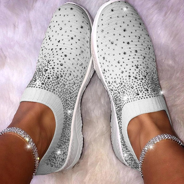 Women Sneakers Female Knitted Vulcanized Shoes Casual Slip On Ladies Flat Shoe Mesh Trainers Soft Walking Footwear Zapatos Mujer