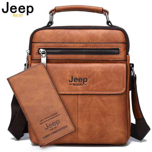 JEEP BULUO Men's Crossbody Shoulder Leather Handbag Business Man Bag Tote