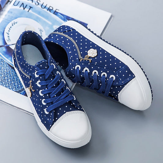 Canvas casual shoes woman 2019 new breathable solid polka dot sneakers women shoes zipper lace-up women sneakers plus size