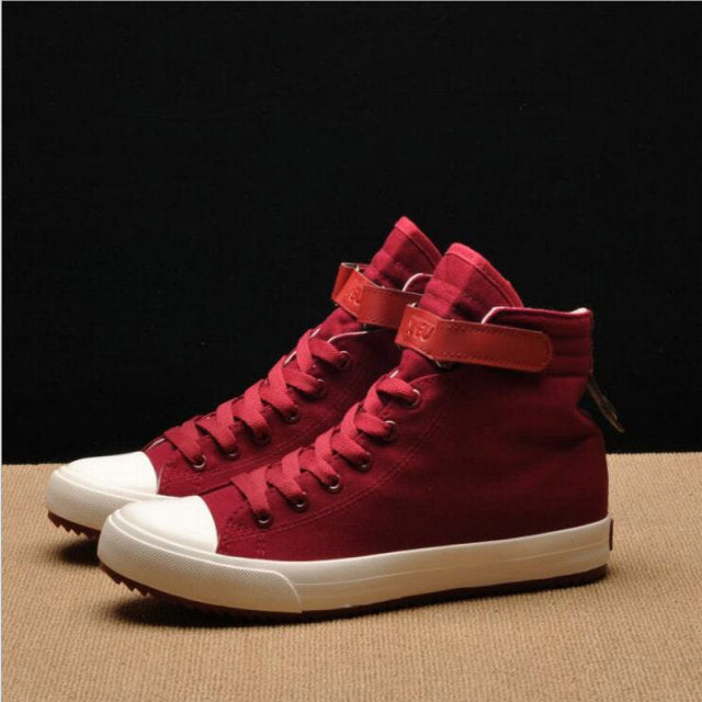 Fashion New Men Light Breathable Canvas Casual All Black white Red High top Solid Color Sneakers Shoes flats HH-90