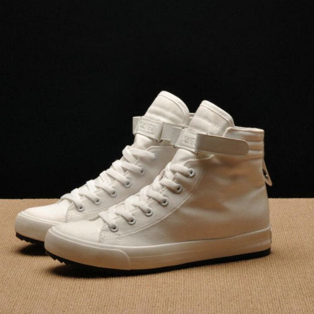 Fashion New Men Light Breathable Canvas Casual All Black white Red High top Solid Color Sneakers Shoes flats HH-90