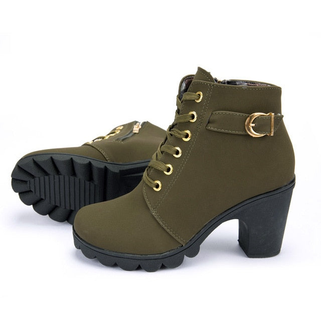 New spring Winter Women Pumps Boots High Quality Lace-up European Ladies shoes PU high heels Boots Fast delivery rtg67