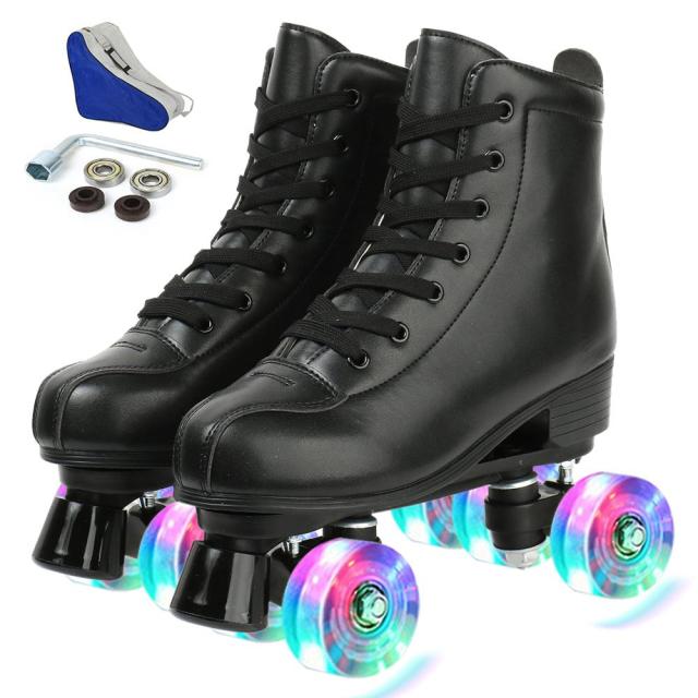 5 Colors Adult PU Leather Roller Skates Skating Shoes Sliding Inline Quad Skates Sneakers Training Europe Size 4 Wheels Flash