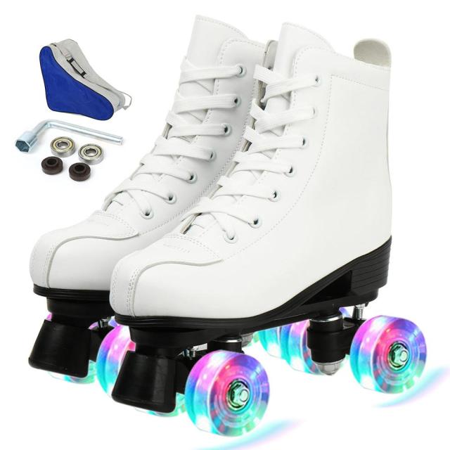5 Colors Adult PU Leather Roller Skates Skating Shoes Sliding Inline Quad Skates Sneakers Training Europe Size 4 Wheels Flash