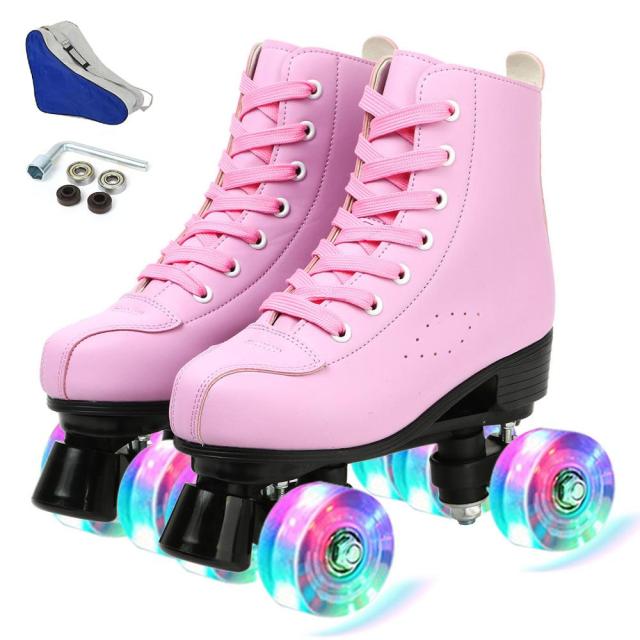 5 Colors Adult PU Leather Roller Skates Skating Shoes Sliding Inline Quad Skates Sneakers Training Europe Size 4 Wheels Flash