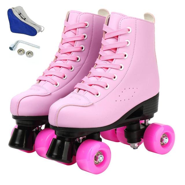 5 Colors Adult PU Leather Roller Skates Skating Shoes Sliding Inline Quad Skates Sneakers Training Europe Size 4 Wheels Flash