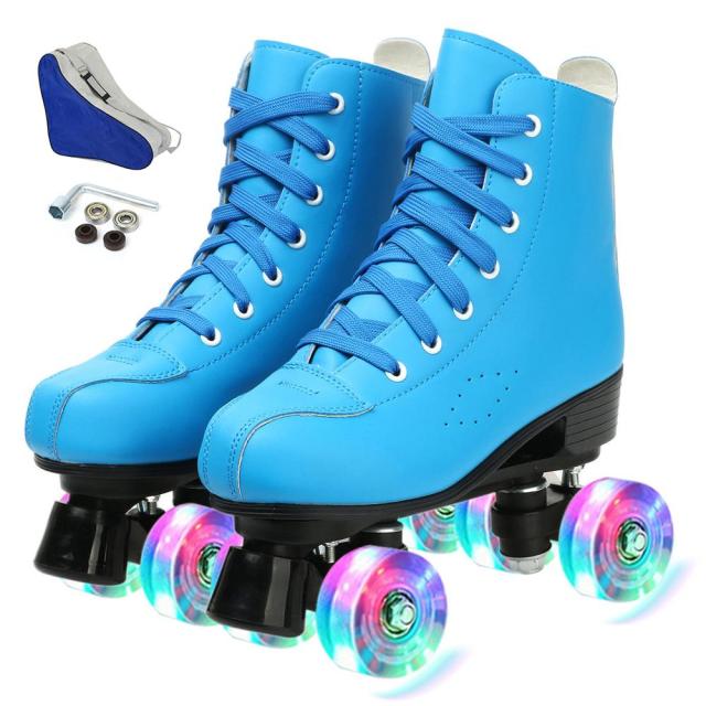 5 Colors Adult PU Leather Roller Skates Skating Shoes Sliding Inline Quad Skates Sneakers Training Europe Size 4 Wheels Flash