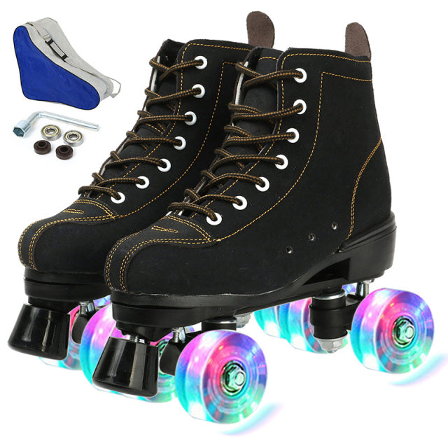 5 Colors Adult PU Leather Roller Skates Skating Shoes Sliding Inline Quad Skates Sneakers Training Europe Size 4 Wheels Flash