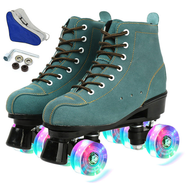 5 Colors Adult PU Leather Roller Skates Skating Shoes Sliding Inline Quad Skates Sneakers Training Europe Size 4 Wheels Flash