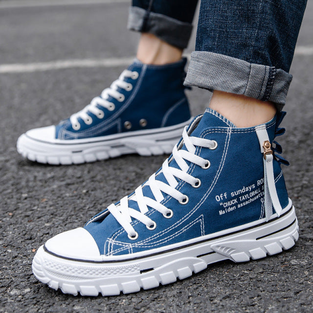 Fashion Men's Canvas Shoes High Top Flat Shoes for Men Blue Black Sneakers Board Shoes Espadrilles Canvas Sneakers Sneakers Men