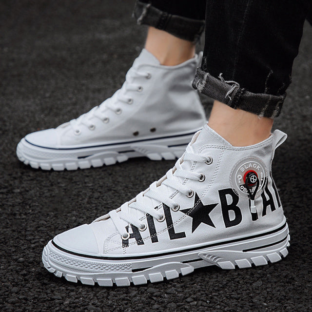 Fashion Men's Canvas Shoes High Top Flat Shoes for Men Blue Black Sneakers Board Shoes Espadrilles Canvas Sneakers Sneakers Men