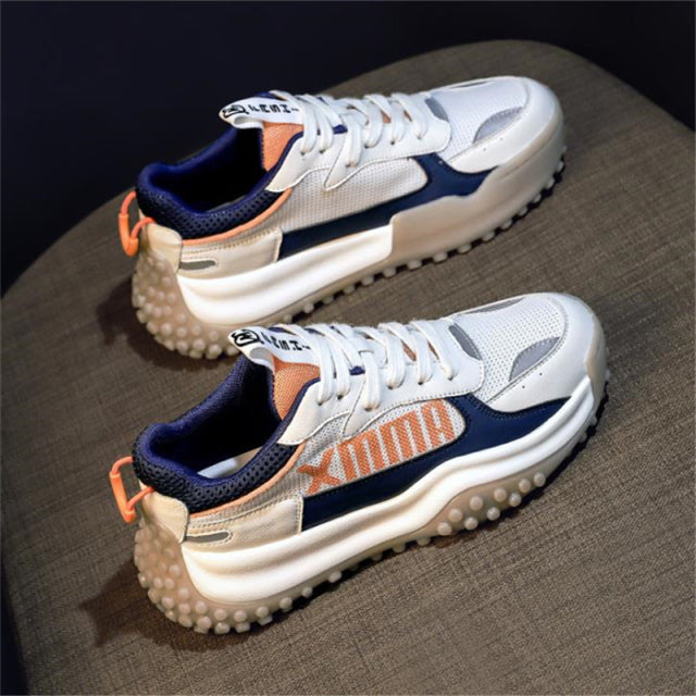 Fashion PU Leather + Mesh Breathable Women Casual Shoes Ladies Platform Sneakers Non-slip GYM Shoes Lace Up Sports Trainers