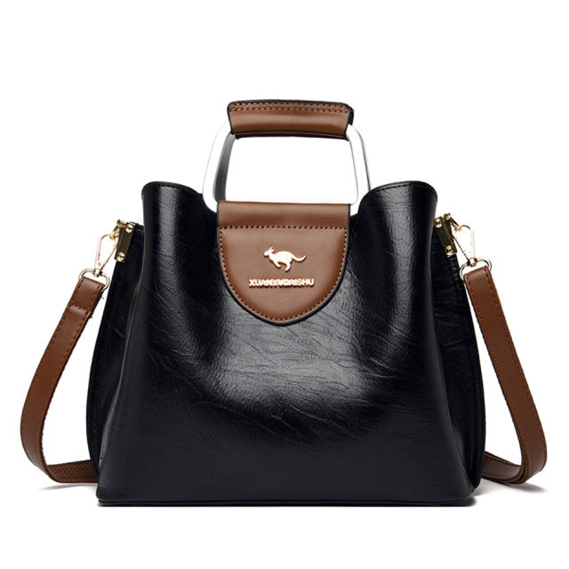 3 Layers Brand Small Tote Bag Oil Skin Leather Luxury Handbags Women Bags Designer Ladies Shoulder Crossbody Hand Bags for Women