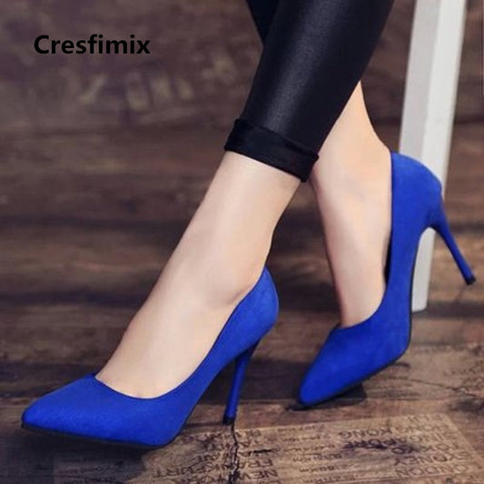 Cresfimix women casual suede 8cm high heels lady cute party high heel female office comfortable heel shoes