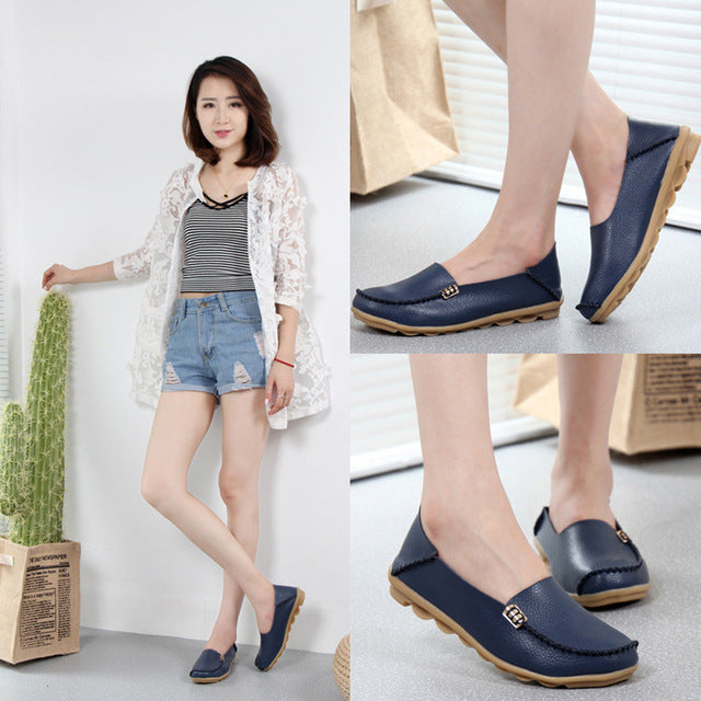 Women Shoes Plus Size Flat Shoes Women Genuine Leather Loafers Nurse Slip On  Women Flat Oxford Sapato Feminino Ballet Flats