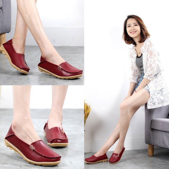 Women Shoes Plus Size Flat Shoes Women Genuine Leather Loafers Nurse Slip On  Women Flat Oxford Sapato Feminino Ballet Flats
