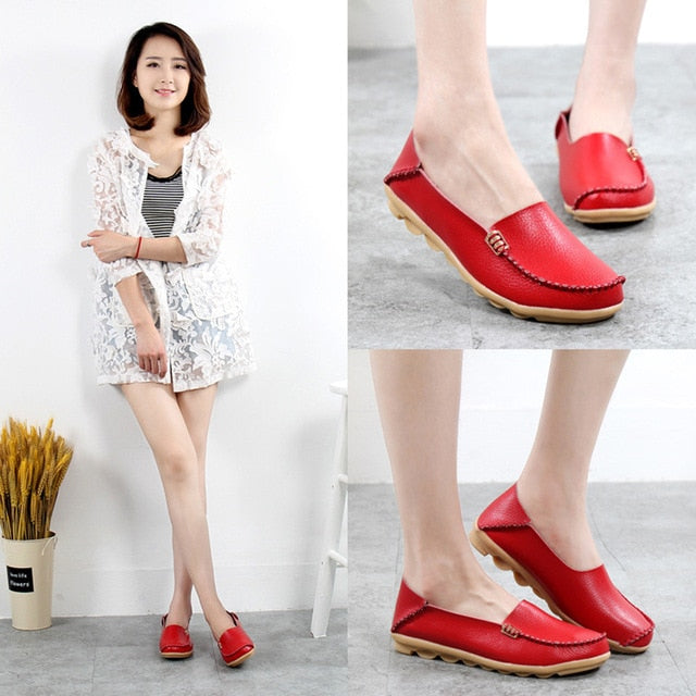 Women Shoes Plus Size Flat Shoes Women Genuine Leather Loafers Nurse Slip On  Women Flat Oxford Sapato Feminino Ballet Flats