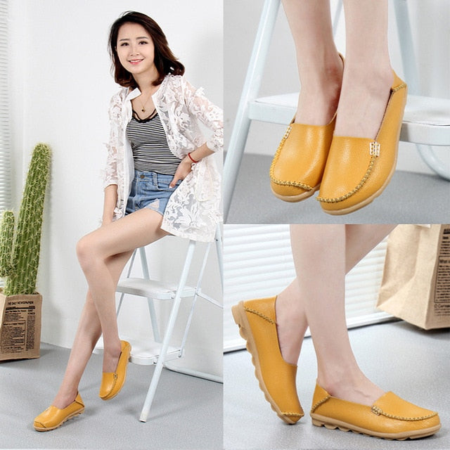 Women Shoes Plus Size Flat Shoes Women Genuine Leather Loafers Nurse Slip On  Women Flat Oxford Sapato Feminino Ballet Flats