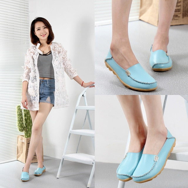 Women Shoes Plus Size Flat Shoes Women Genuine Leather Loafers Nurse Slip On  Women Flat Oxford Sapato Feminino Ballet Flats