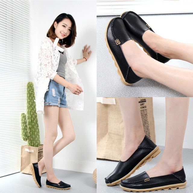 Women Shoes Plus Size Flat Shoes Women Genuine Leather Loafers Nurse Slip On  Women Flat Oxford Sapato Feminino Ballet Flats