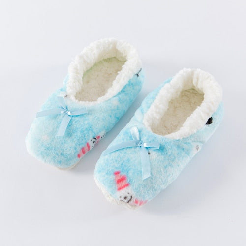 Winter Women Star Flock Soft Plush Slipper Winter Shoes Woman Butterfly-Knot Indoor Floor Shoes Women Slipper Shoes Pink Navy