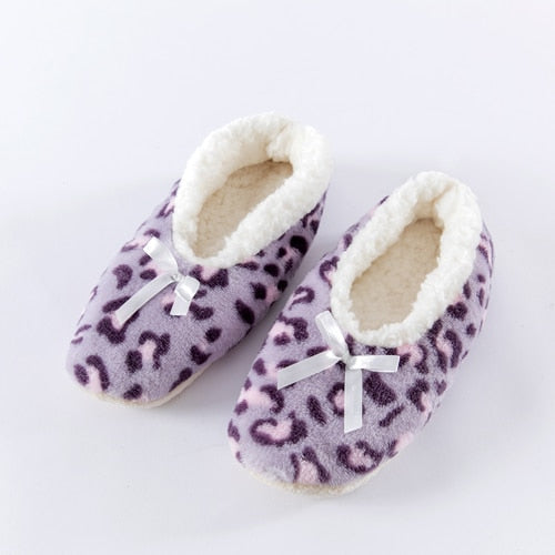 Winter Women Star Flock Soft Plush Slipper Winter Shoes Woman Butterfly-Knot Indoor Floor Shoes Women Slipper Shoes Pink Navy