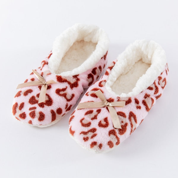 Winter Women Star Flock Soft Plush Slipper Winter Shoes Woman Butterfly-Knot Indoor Floor Shoes Women Slipper Shoes Pink Navy