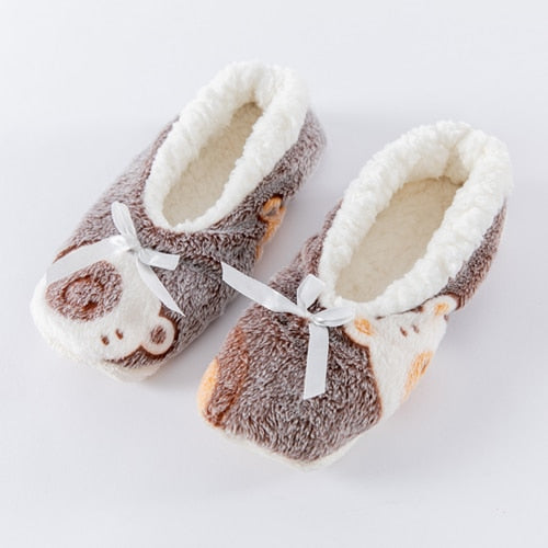 Winter Women Star Flock Soft Plush Slipper Winter Shoes Woman Butterfly-Knot Indoor Floor Shoes Women Slipper Shoes Pink Navy