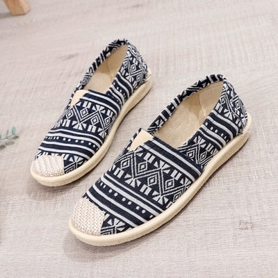 Cresfimix zapatos de mujer women fashion striped cloth shoes lady casual spring summer canvas slip on flat shoes female loafers