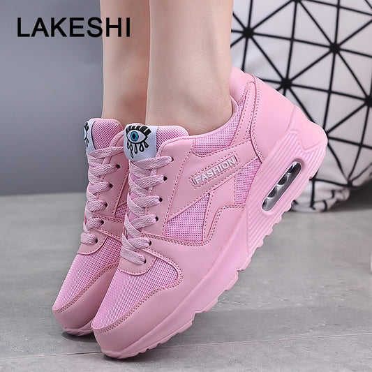 Women Sneakers Breathable Outdoor Walking Shoes Woman Mesh Casual Shoes Pink Lace-Up Ladies Shoes 2019 Fashion Female Sneakers