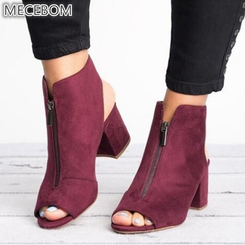 Spring Woman Sandals ladies Shoes Gladiator Casual Peep Toe Antiskid Bottom Zipper Med Thick Heels Wedding Sandalias Mujer