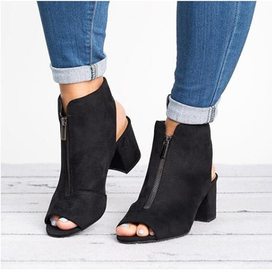 Spring Woman Sandals ladies Shoes Gladiator Casual Peep Toe Antiskid Bottom Zipper Med Thick Heels Wedding Sandalias Mujer
