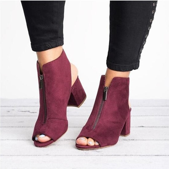 Spring Woman Sandals ladies Shoes Gladiator Casual Peep Toe Antiskid Bottom Zipper Med Thick Heels Wedding Sandalias Mujer