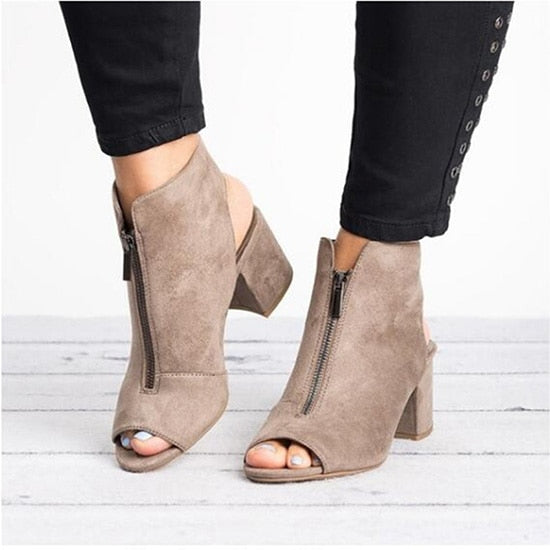 Spring Woman Sandals ladies Shoes Gladiator Casual Peep Toe Antiskid Bottom Zipper Med Thick Heels Wedding Sandalias Mujer