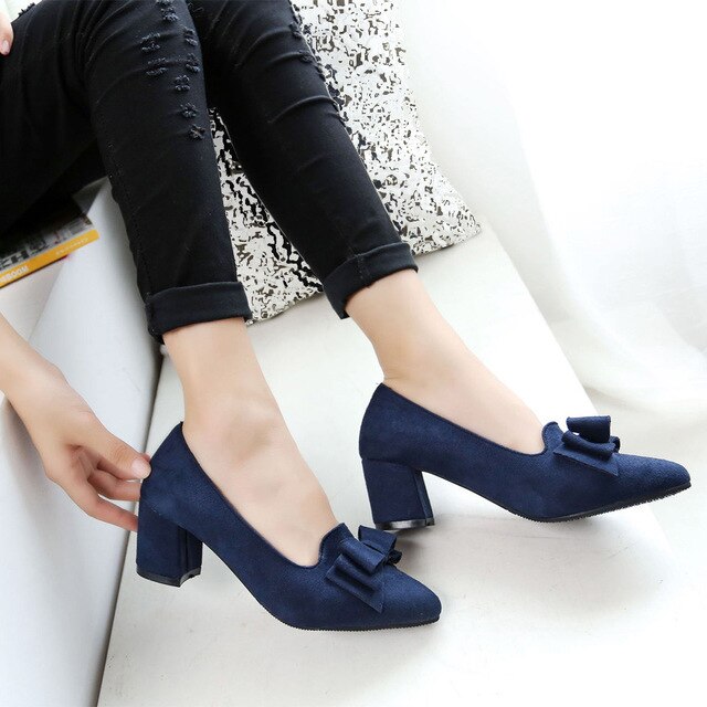 Women 's Shoes Suede Thick High Heels Fashion Casual Pointed Toe Shoes Women Shoes Heel Slippers Summer 2019 New # 7