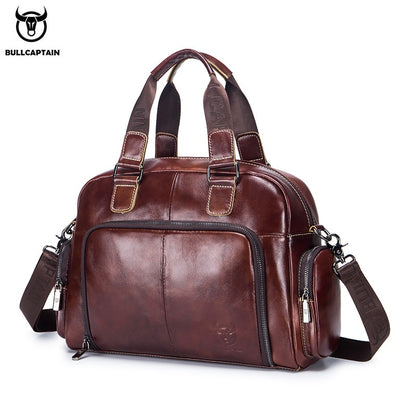 BULLCAPTAIN Men&#39;s Leather Briefcase Can Be Used For 14-Inch Laptop Business Shoulder Messenger Handbag Leisure Travel Bags