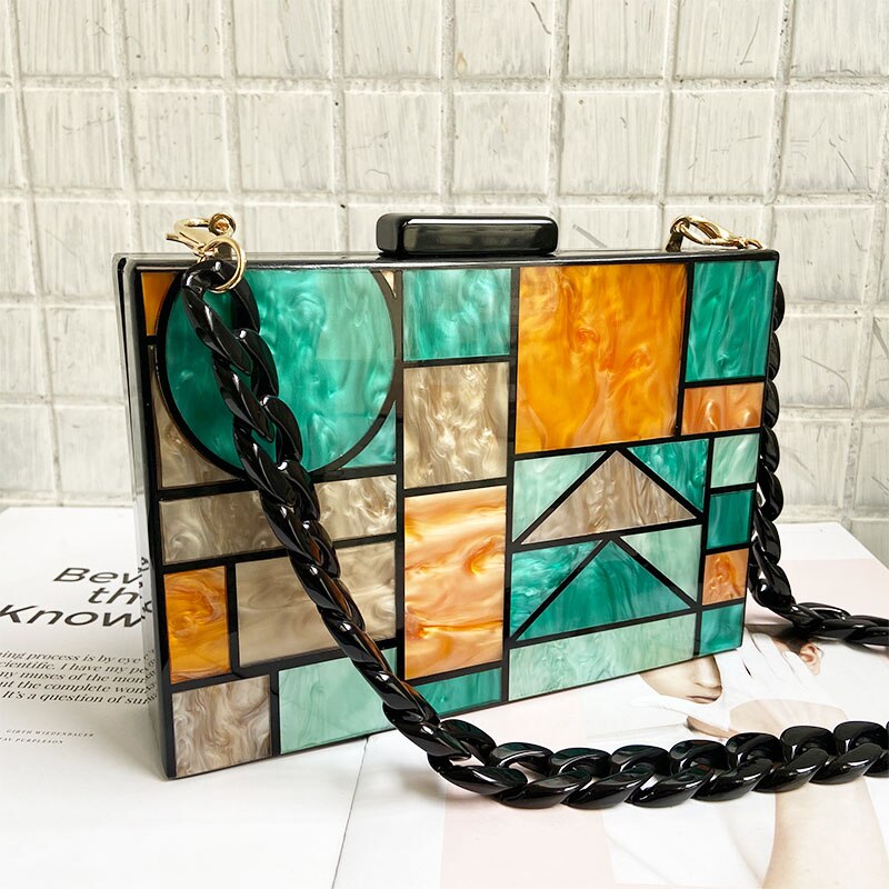 Unique Patchwork Acrylic Evening bags Geometric Handbags Clutches Party Prom Purses Wedding Wallets Free Shipping Dropshipping