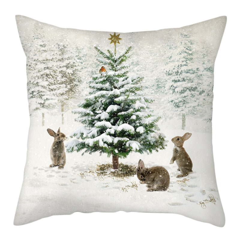 Happy Christmas Car Soft Cushion Cover Print Pillow Covers 45*45cm Throw Pillow Case Sofa Home Decor Rabbit Pillowcase