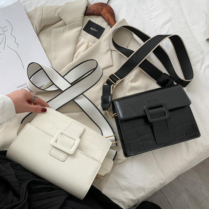 New Stone Pattern Shoulder Bag Fashion Designer Handbags Wide Strap Crossbody Bags for Women Travel Flap Lady Hand Bag